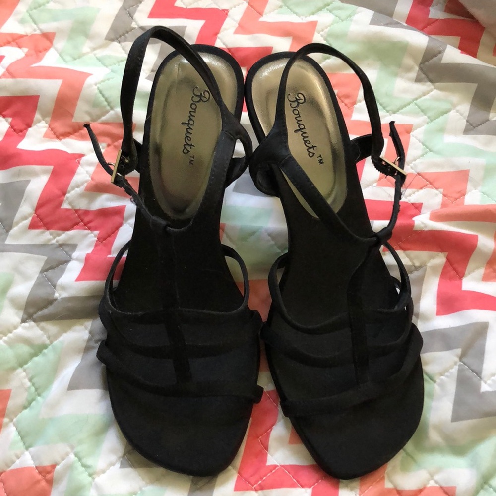 Black strap heels. Size 6